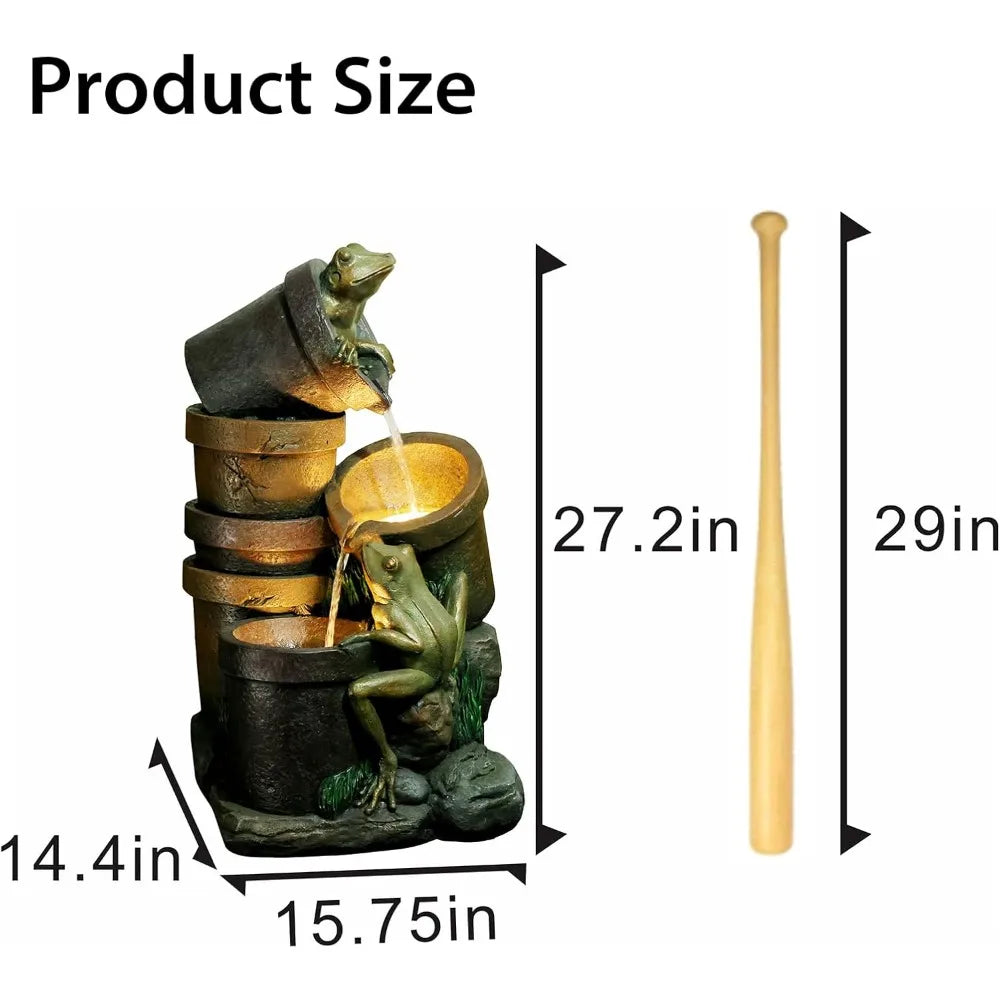27.2 Inch Frog Garden Fountain With LED Lights And Pump