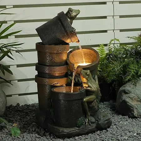 27.2 Inch Frog Garden Fountain With LED Lights And Pump