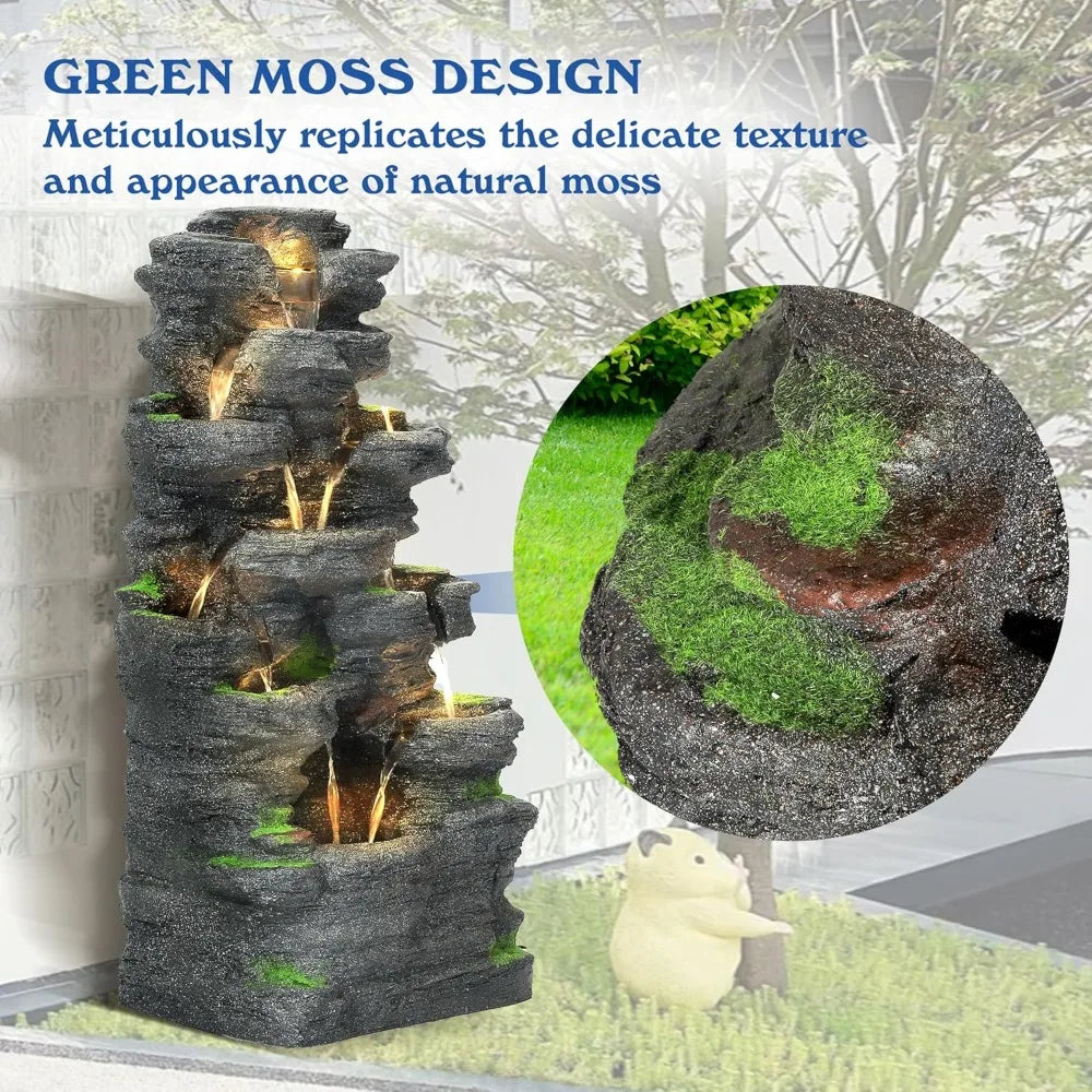 10-Tier Cascading Rock Water Fountain With Lights Garden