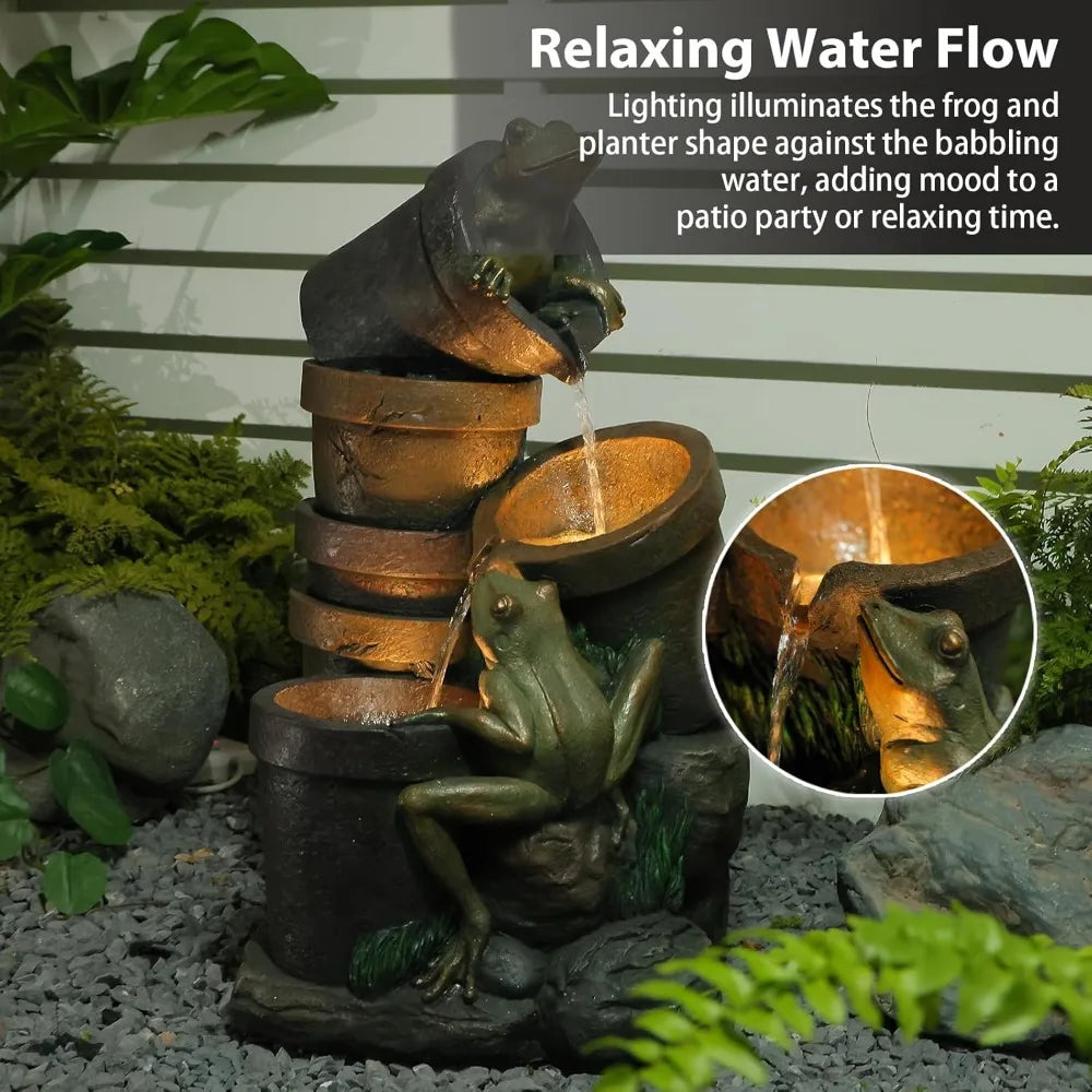 27.2 Inch Frog Garden Fountain With LED Lights And Pump