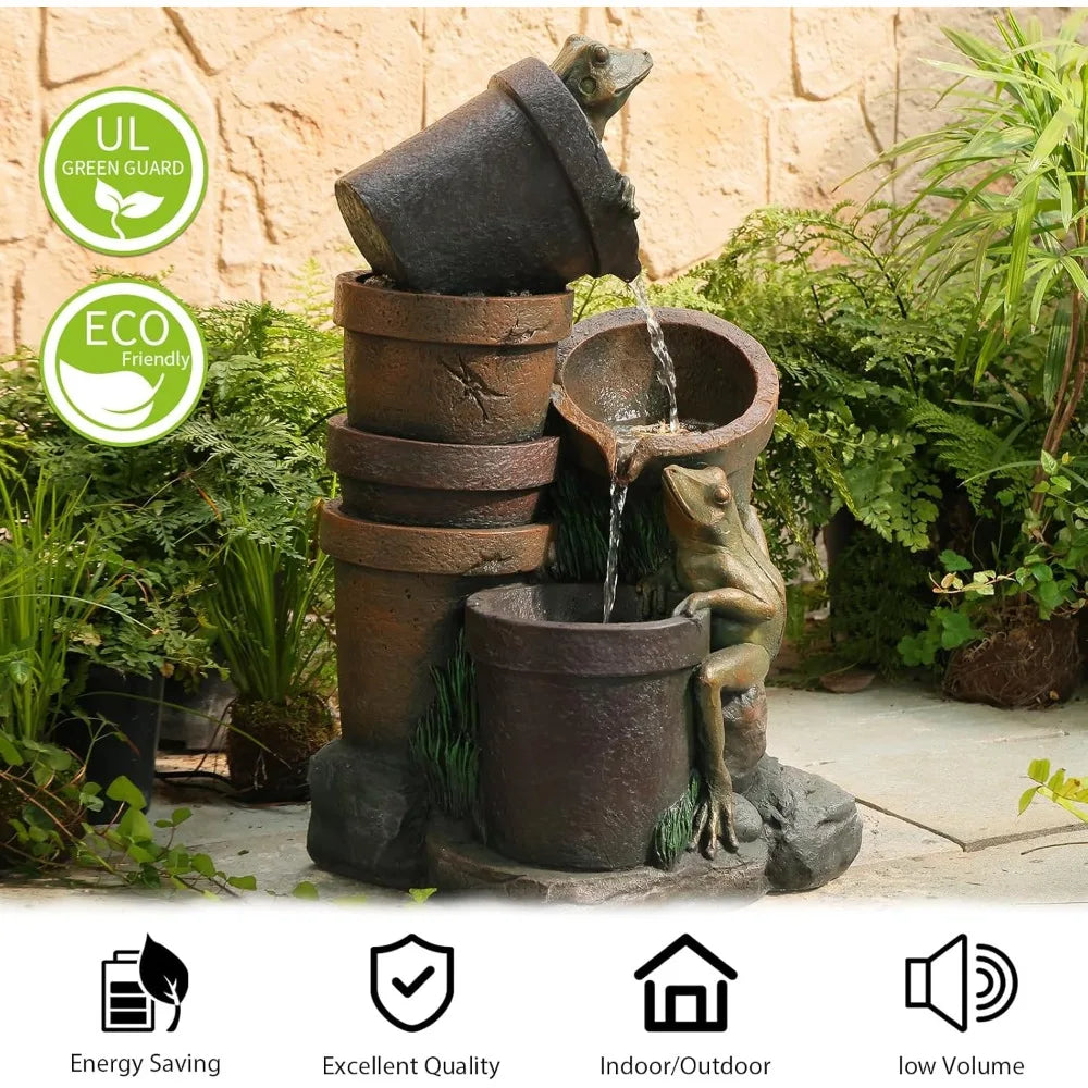 27.2 Inch Frog Garden Fountain With LED Lights And Pump
