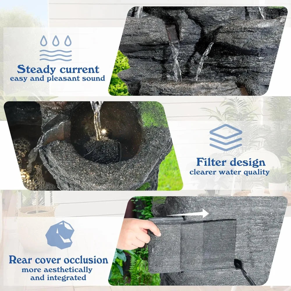 10-Tier Cascading Rock Water Fountain With Lights Garden