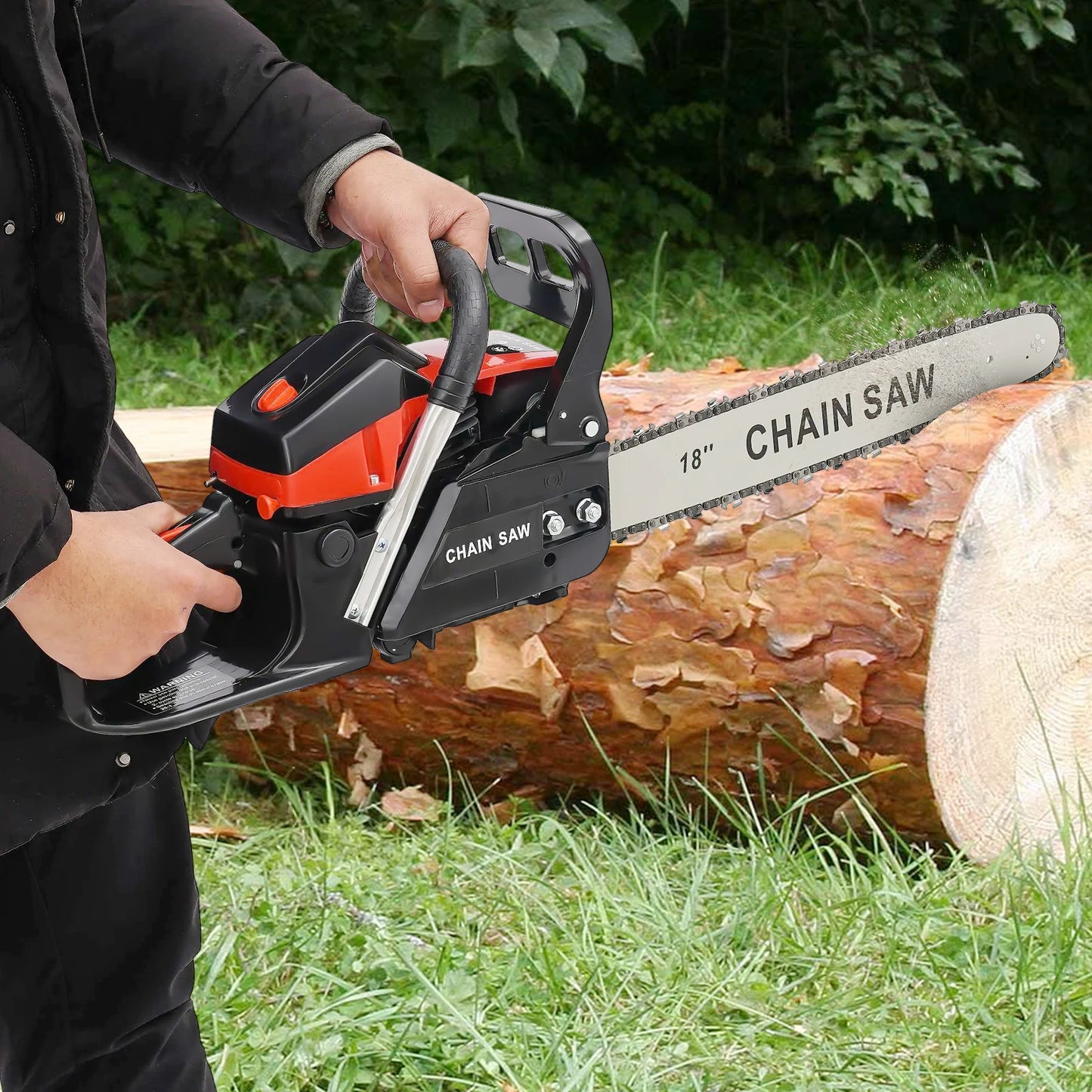 58cc Gas Chainsaw with 18 Inch Guide Bar and Safety Features