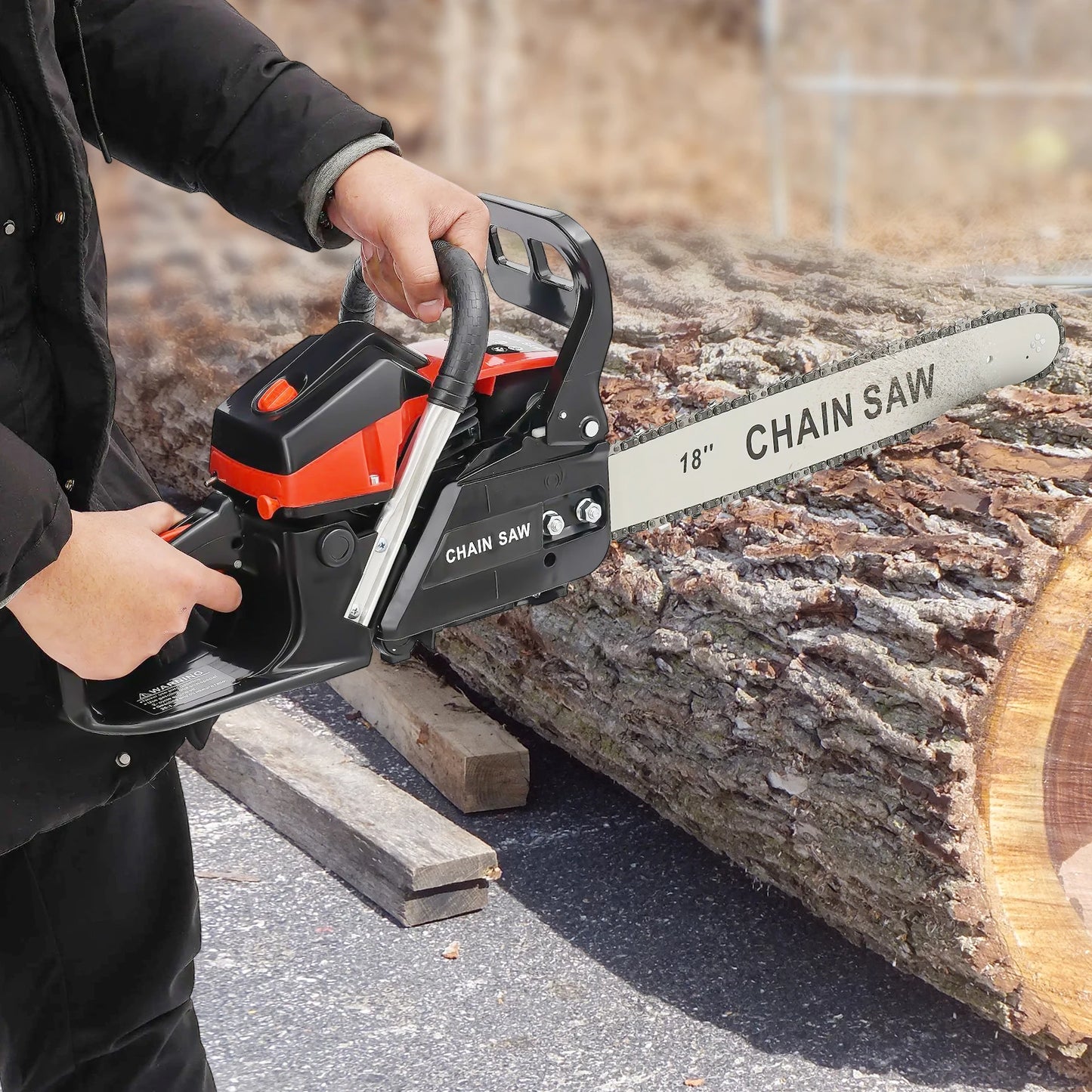 58cc Gas Chainsaw with 18 Inch Guide Bar and Safety Features