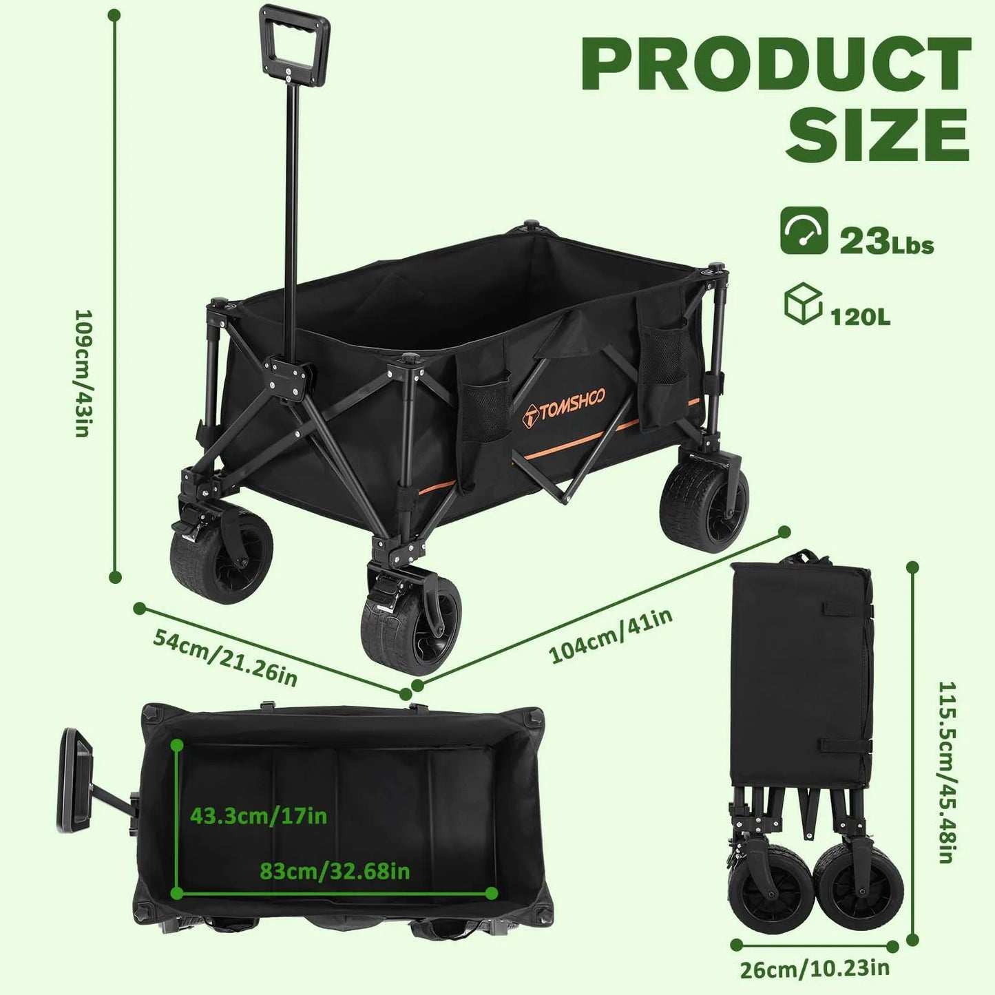 Folding Utility Wagon Cart with Wheels