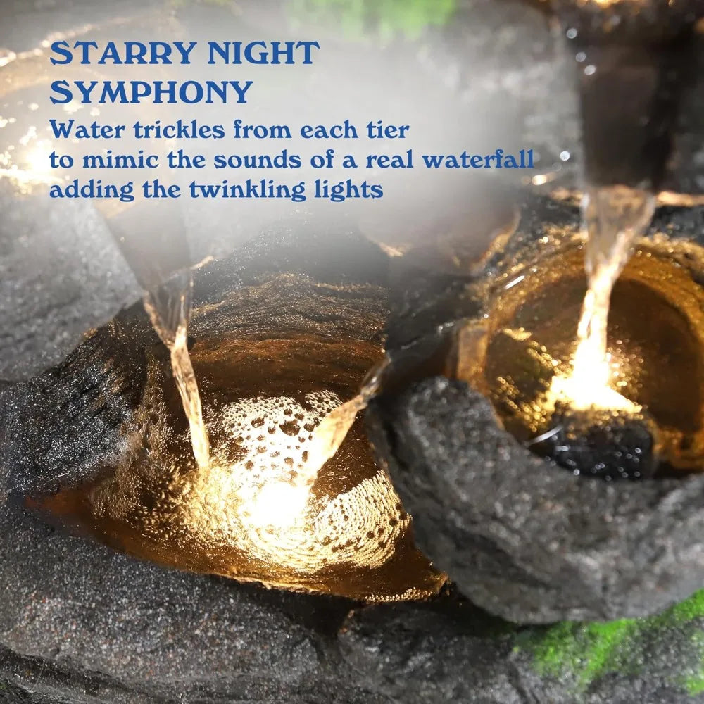 10-Tier Cascading Rock Water Fountain With Lights Garden