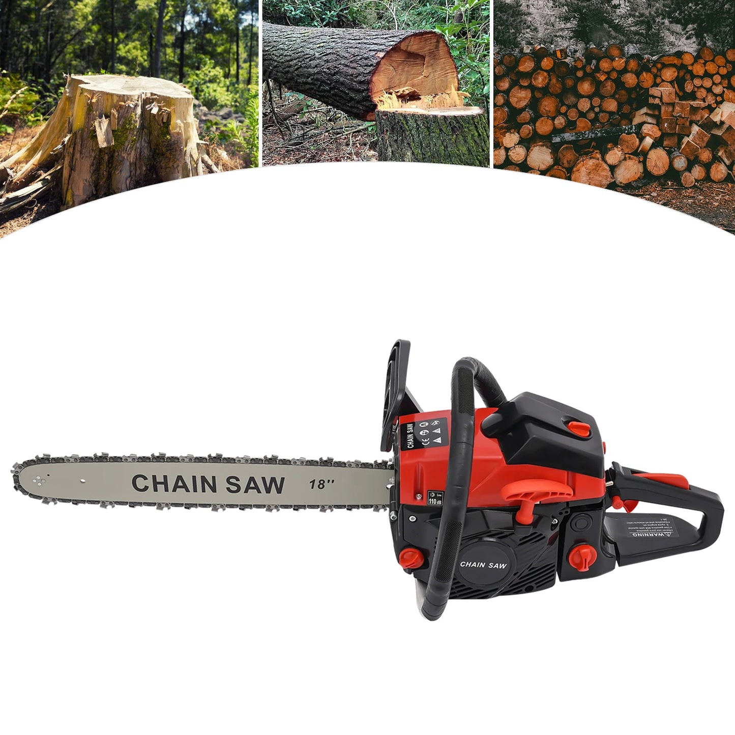 58cc Gas Chainsaw with 18 Inch Guide Bar and Safety Features