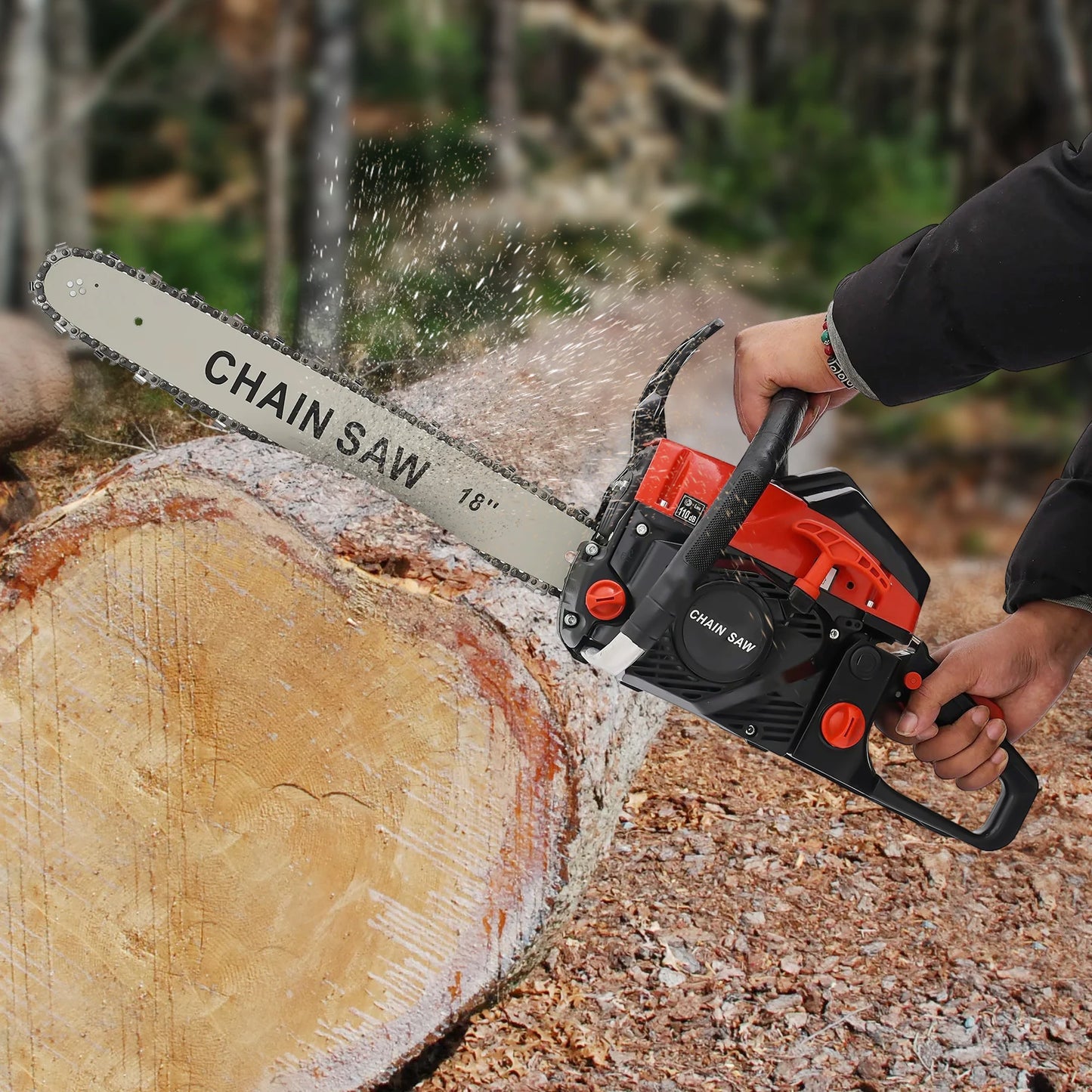 58cc Gas Chainsaw with 18 Inch Guide Bar and Safety Features