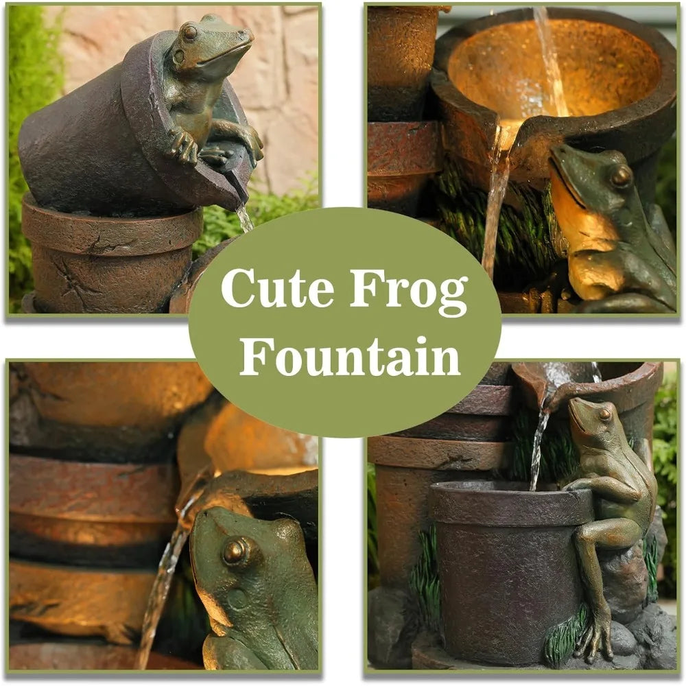 27.2 Inch Frog Garden Fountain With LED Lights And Pump