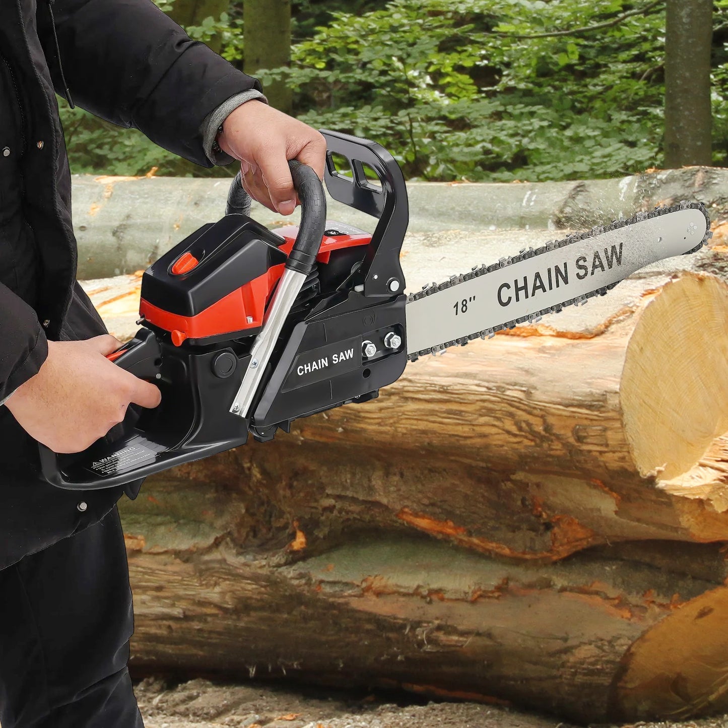 58cc Gas Chainsaw with 18 Inch Guide Bar and Safety Features