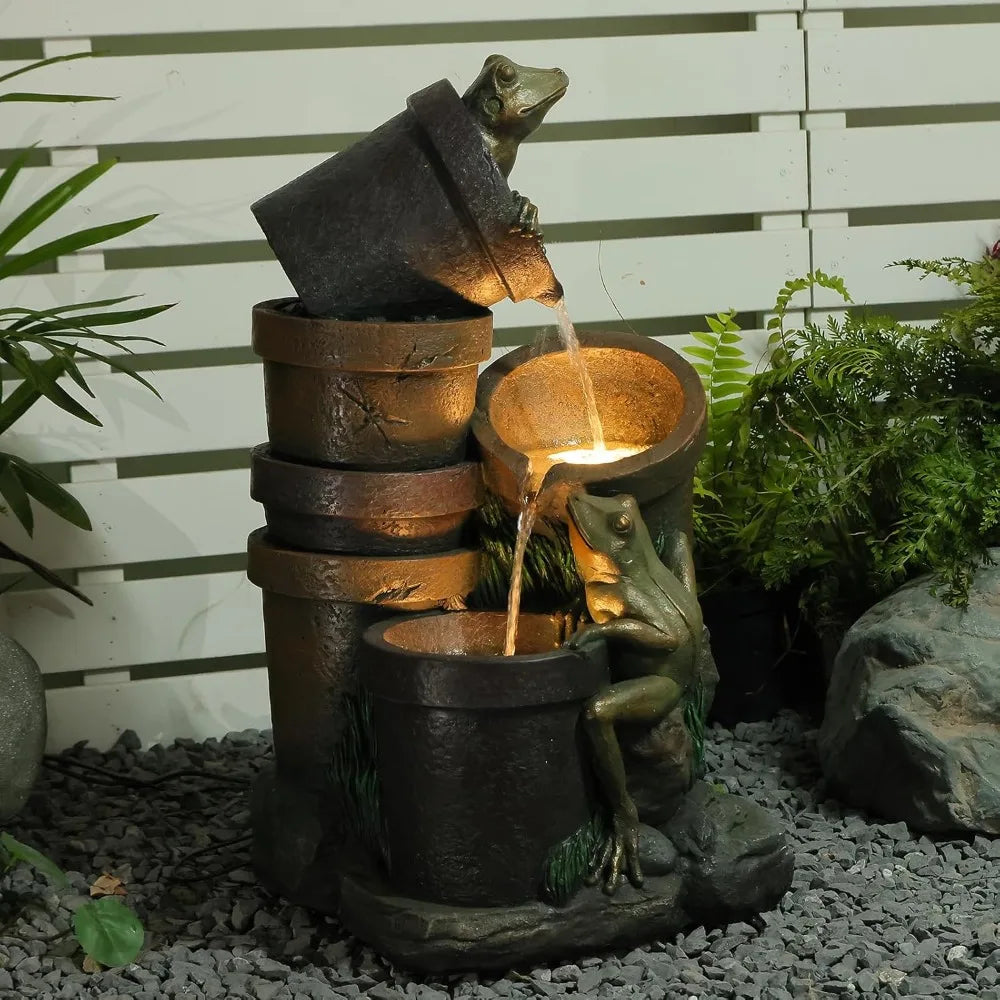 27.2 Inch Frog Garden Fountain With LED Lights And Pump