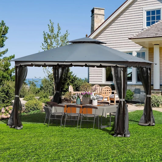 New Generation Outdoor Patio Gazebo 10x12 with Mosquito Netting Sturdy Metal Heavy Duty Frame Outdoor Canopy Gazebo