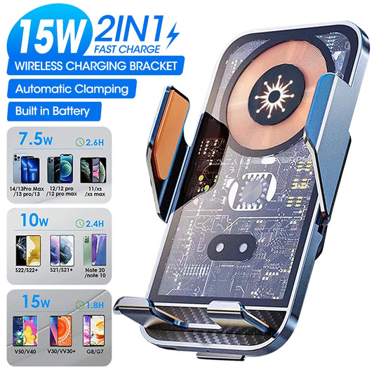 15W Wireless Car Charger with Auto Clamping and Air Vent Mount