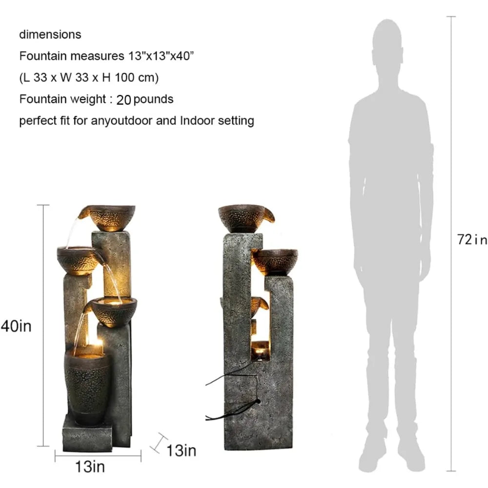 40 Inch Tall 4 Tier Outdoor Garden Water Fountain Resin