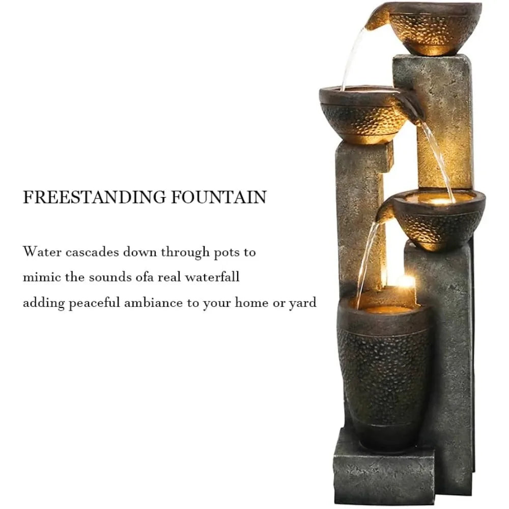 40 Inch Tall 4 Tier Outdoor Garden Water Fountain Resin