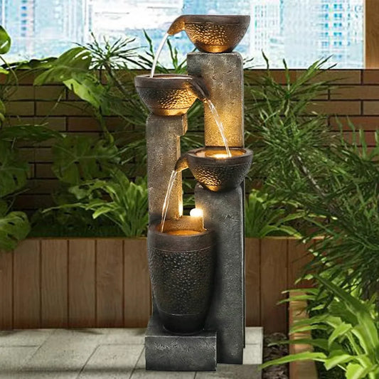 40 Inch Tall 4 Tier Outdoor Garden Water Fountain Resin