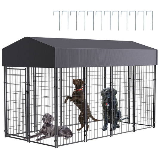 Outdoor Dog Kennel with Weatherproof Cover and Secure Latch Gate