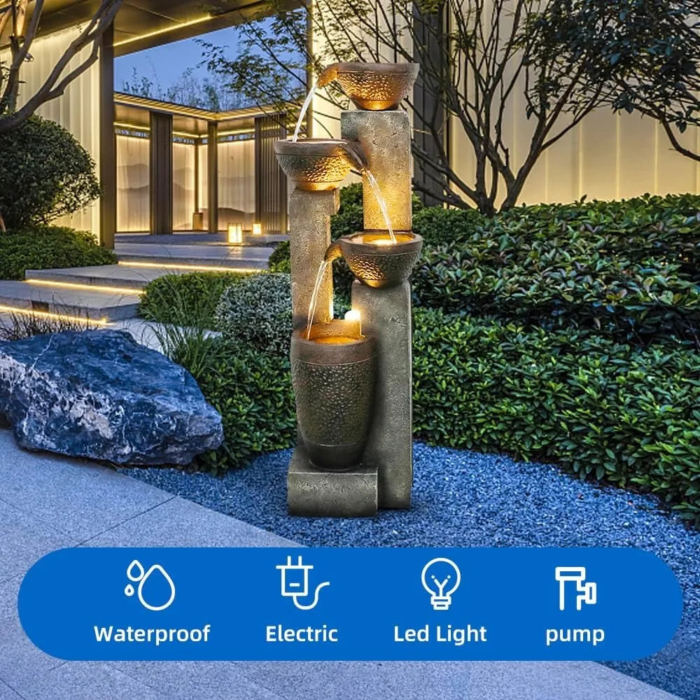 40 Inch Tall 4 Tier Outdoor Garden Water Fountain Resin