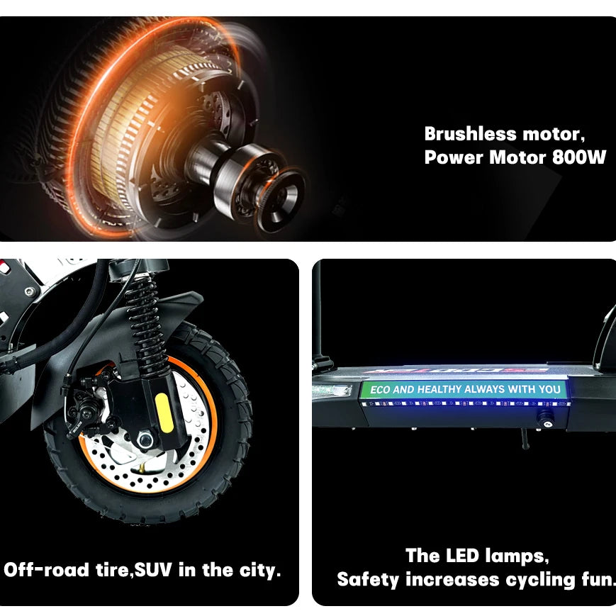 800W Foldable Electric Scooter with LED Lights and LCD Display
