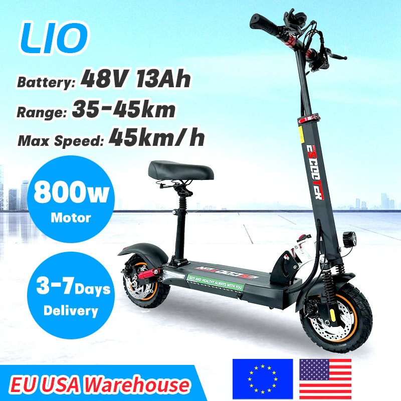 800W Foldable Electric Scooter with LED Lights and LCD Display