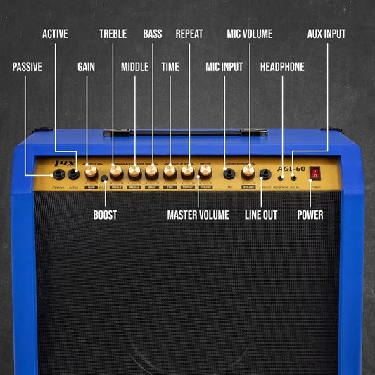 60 Watt Electric Guitar Amplifier Combo Solid State Studio and Stage Amp with 10 Inch 4 Ohm Speaker Custom EQ Controls