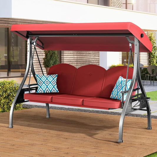 Outdoor Convertible Swing Chair with Canopy and Cup Holders