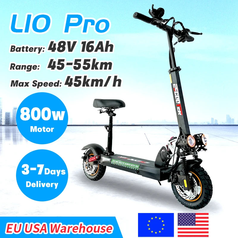 800W Foldable Electric Scooter with LED Lights and LCD Display