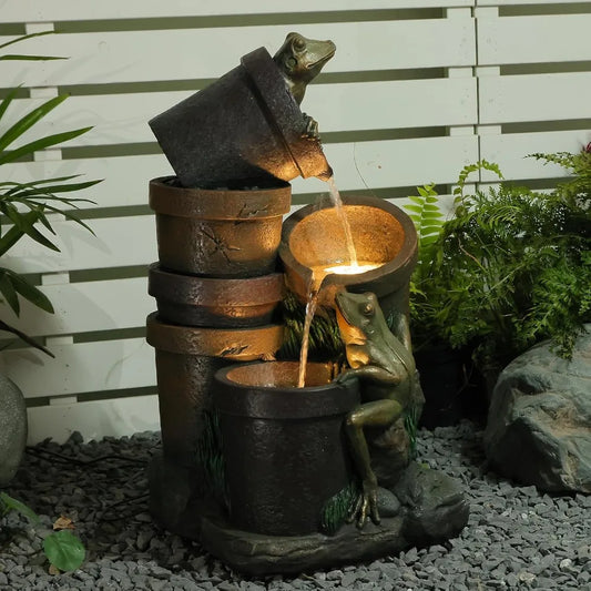 27.2 Inch Frog Garden Fountain With LED Lights And Pump